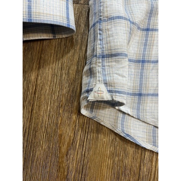 CALDER Carmel Mens Shirt L Blue/Gray Plaid 100% Linen Limited Edition 1/70 - Picture 5 of 11